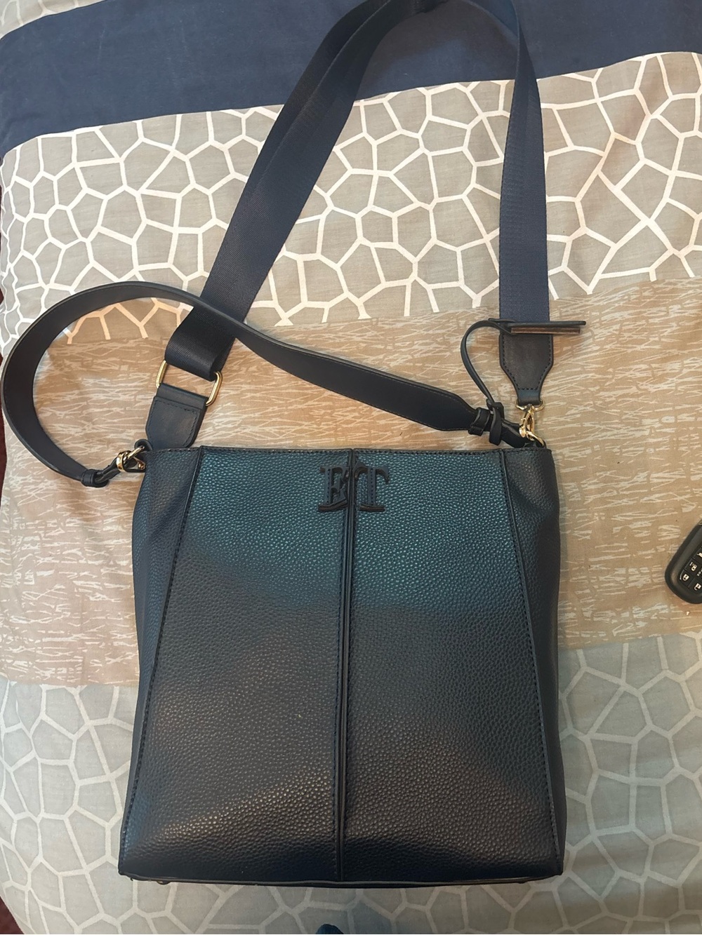 Ellen Tracy Navy Pebbled Leather Crossbody Bag with Adjustable Strap